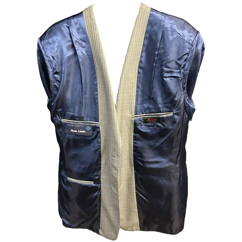 VTG‎ Innocenti Tom James Jacket 46 Grey Blue Pinstripe 2 Button Single Breasted